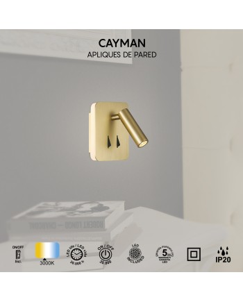 CAYMAN SQ* APLIQUE LECTOR LED 3W+6W 3000K ORO MATE